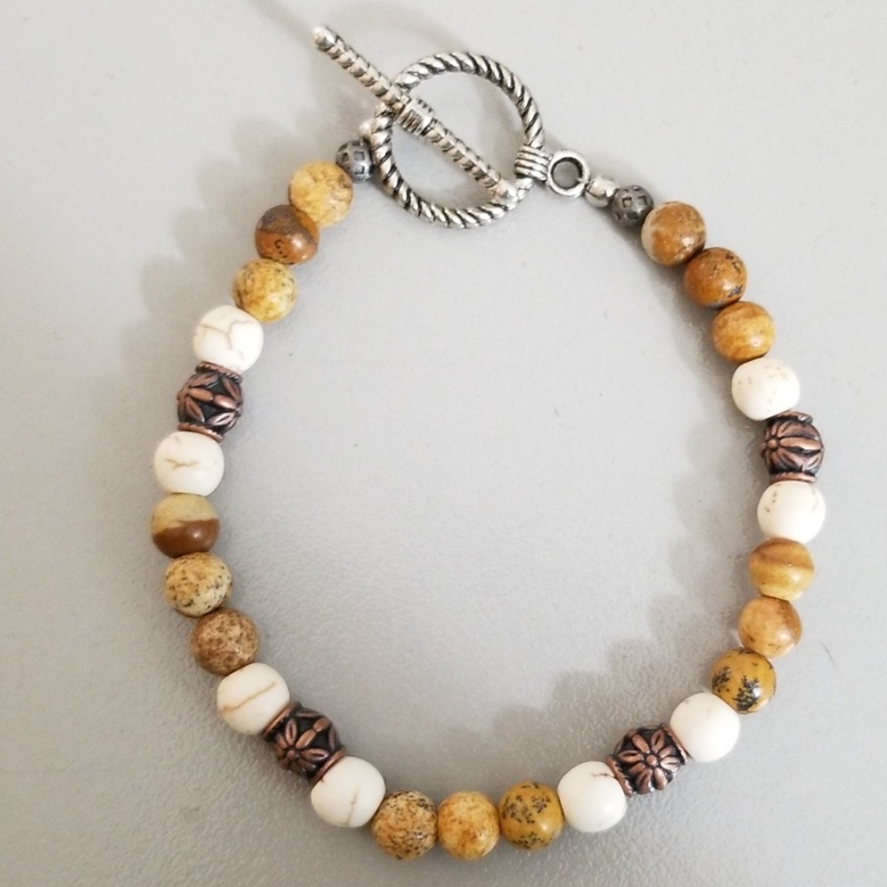 Coordinating Brown/White Jasper Stone Bracelets - image 2